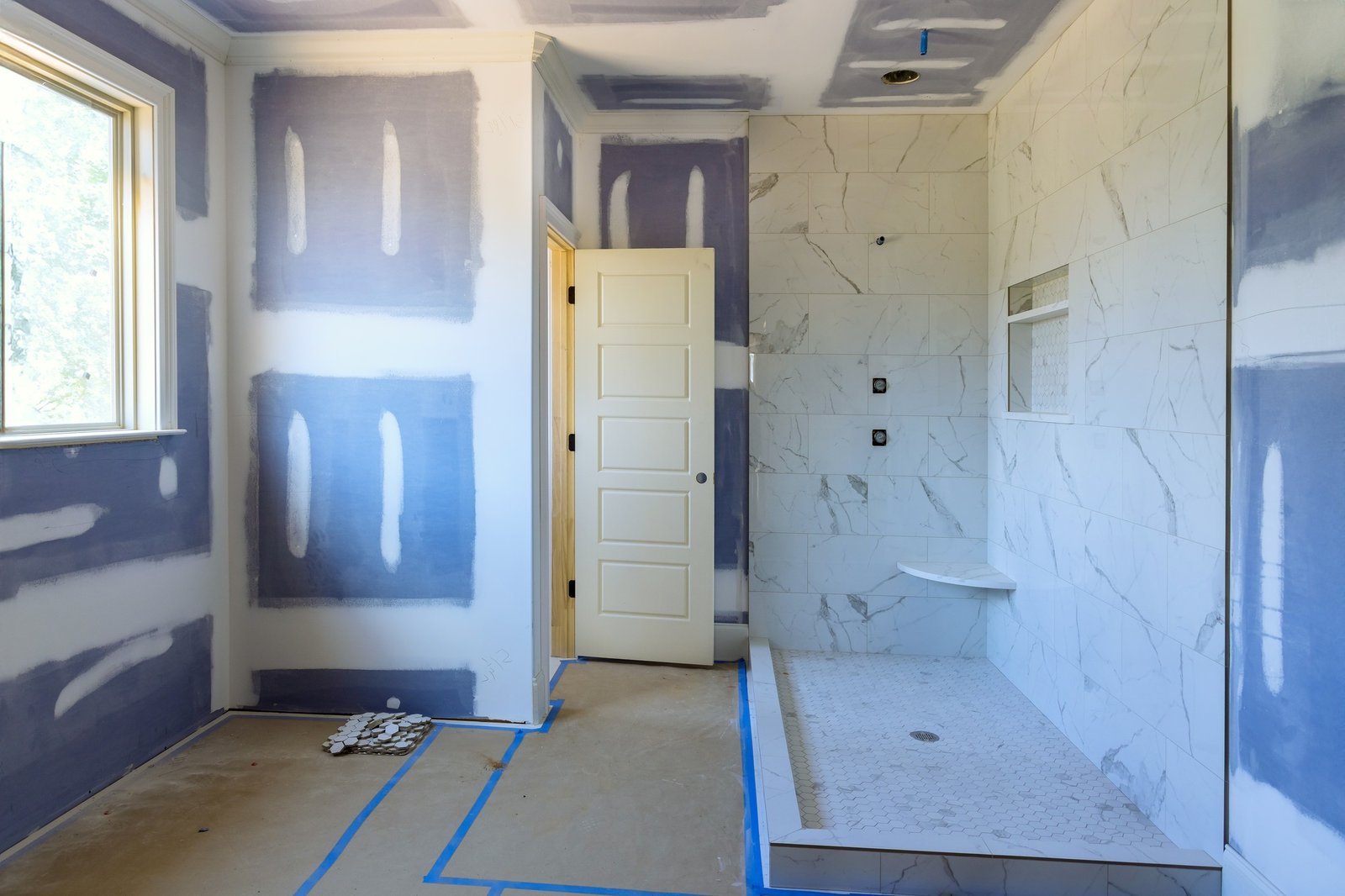 Renovations are underway in bathroom of a house